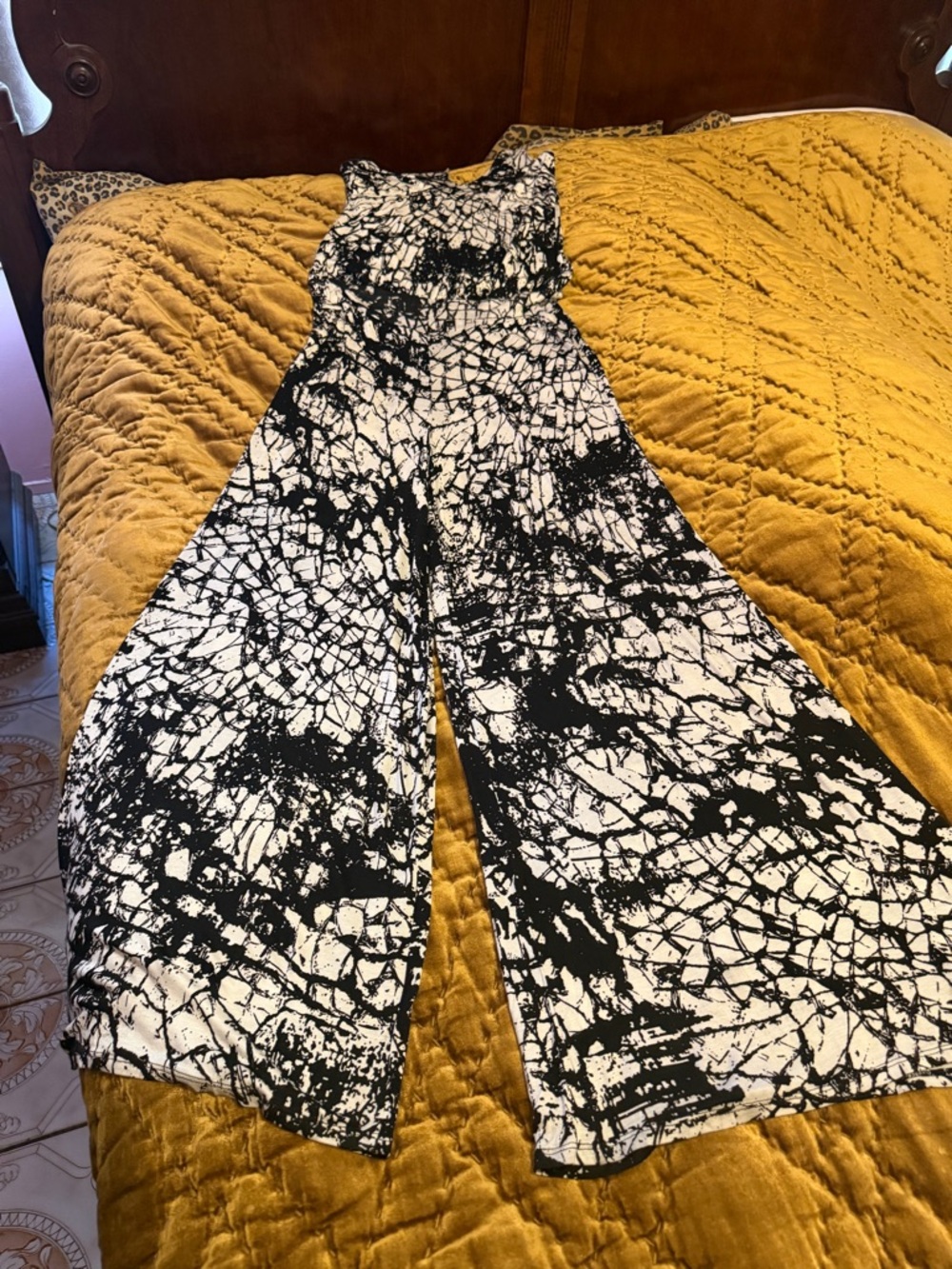 S-Twelve Black & White Abstract Wide-Leg Jumpsuit